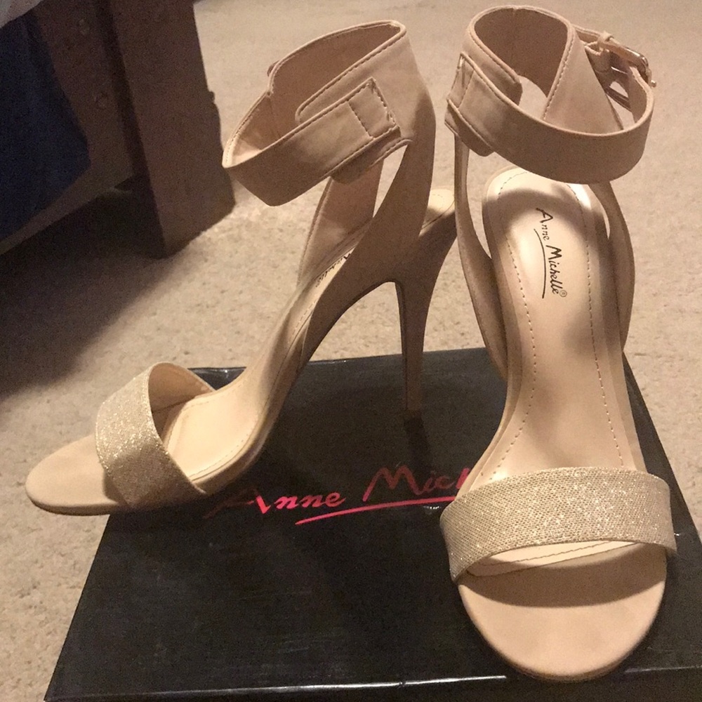 Tan One Strap Heels with Glitter
